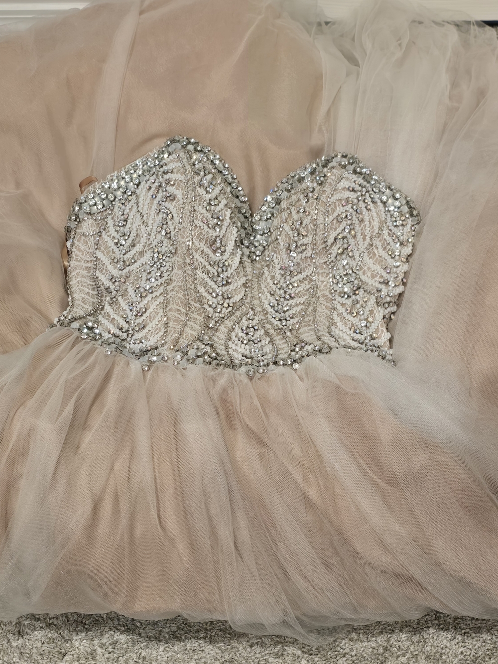 Terani Couture Blush & Silver Beaded Tulle Party Dress